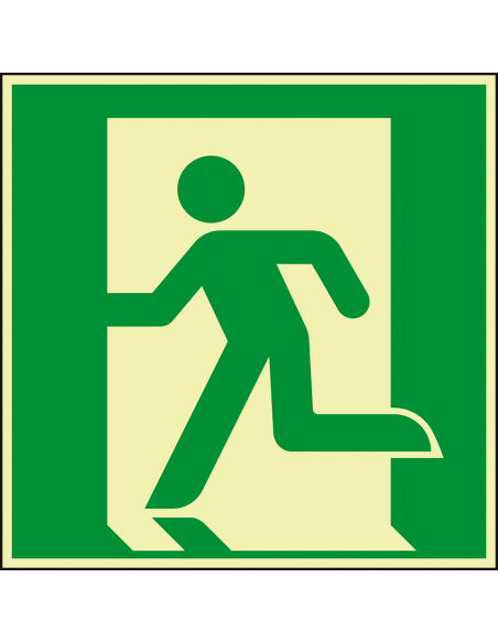 Extra lichtgevend nooduitgang links bord - aluminium - E001, groen wit, vierkant, ISO 7010