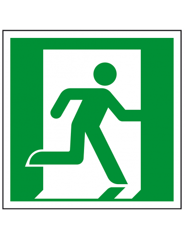 Nooduitgang rechts bord, kunststof, E002, groen wit, symbool nooduitgang rechts, vierkant, ISO 7010