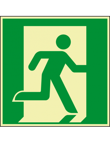 Extra lichtgevend nooduitgang rechts bord - aluminium - E002, groen wit, vierkant
