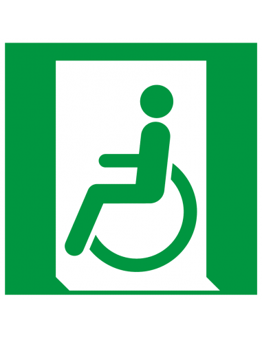 Nooduitgang gehandicapten naar links sticker, groen wit, vierkant