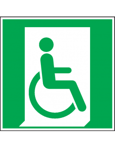 Nooduitgang gehandicapten naar rechts bord, kuststof, E026, groen wit, vierkant