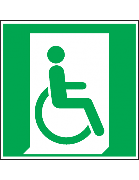 Nooduitgang gehandicapten naar rechts bord, kuststof, E026, groen wit, vierkant