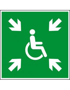Verzamelplaats bord invaliden, aluminium, 400 x 400 mm, E024, pictogram invaliden, groen wit, vierkant, ISO 7010