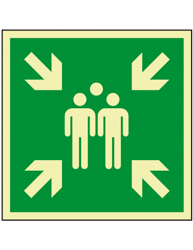 Extra lichtgevend verzamelplaats bord - aluminium - E007, groen wit, vierkant, symbool verzamelpunt