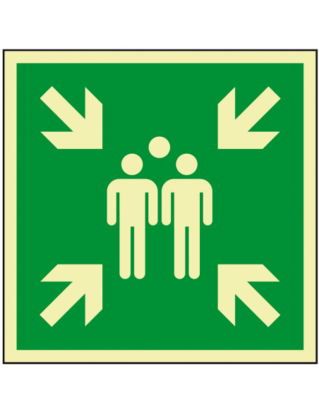 Extra lichtgevend verzamelplaats bord - aluminium - E007, groen wit, vierkant, symbool verzamelpunt