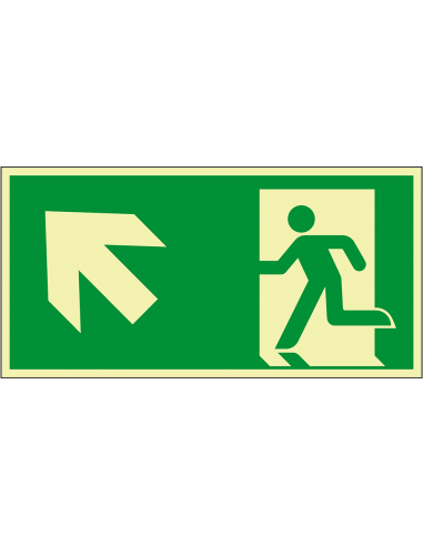 Extra lichtgevend nooduitgang bord pijl linksboven - aluminium - E001, groen wit, rechthoekig