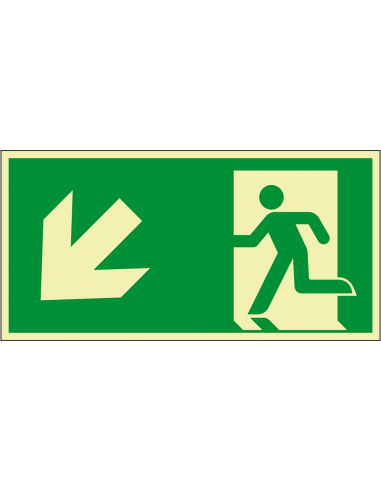 Extra lichtgevend nooduitgang bord pijl linksonder - aluminium - E001, groen wit, rechthoekig