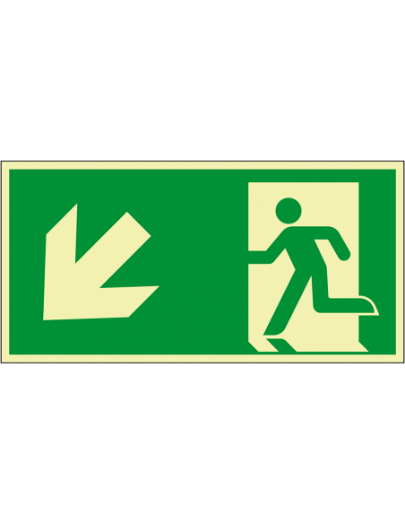 Extra lichtgevend nooduitgang bord pijl linksonder - aluminium - E001, groen wit, rechthoekig