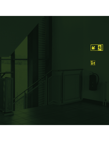 Extra lichtgevend nooduitgang bord pijl linksonder - aluminium - E001, groen wit, rechthoekig