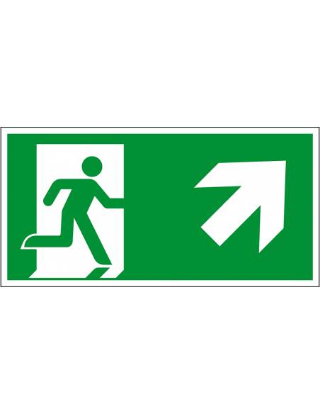 Nooduitgang bord pijl rechtsboven, kunststof, 300 x 150 mm, E002, groen wit, symbool nooduitgang, rechthoekig, ISO 7010