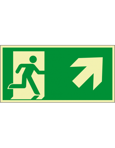 Extra lichtgevend nooduitgang bord pijl rechtsboven - aluminium, groen wit, rechthoekig, ISO 7010