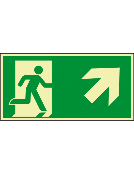 Extra lichtgevend nooduitgang bord pijl rechtsboven - aluminium, groen wit, rechthoekig, ISO 7010