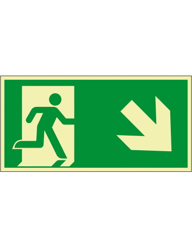Extra lichtgevend nooduitgang bord pijl rechtsonder - aluminium, groen wit, rechthoekig