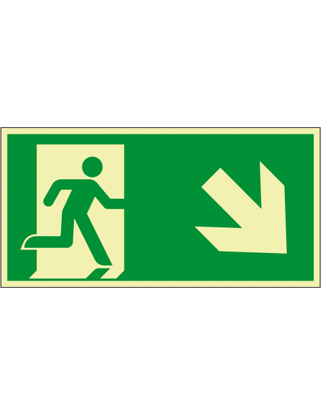 Extra lichtgevend nooduitgang bord pijl rechtsonder - aluminium, groen wit, rechthoekig
