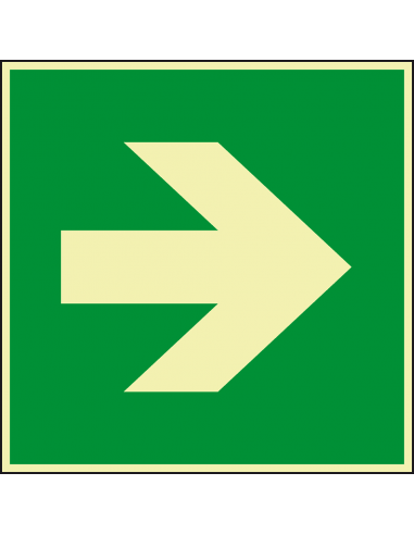 Extra lichtgevend nooduitgang bord richtingspijl - aluminium, groen wit, vierkant, symbool pijl
