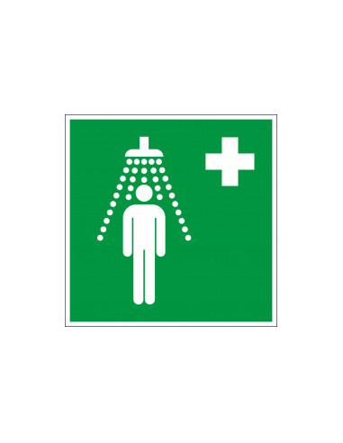Nooddouche bord, kunststof, E012, groen wit, vierkant, EHBO, Douche
