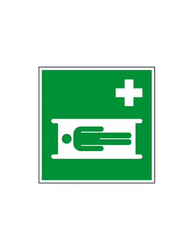 Brancard bord, kunststof, E013, ISO 7010, vierkant, groen wit, brancard pictogram