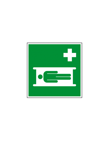 Brancard bord, kunststof, E013, ISO 7010, vierkant, groen wit, brancard pictogram