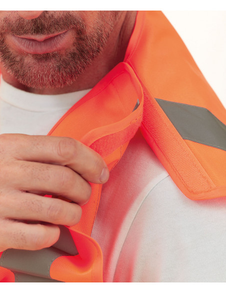 Veiligheidshesje met verticale strepen, oranje klittenband