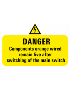 Elten - Sticker 'Danger: Components orange wired' 85 x 54 mm