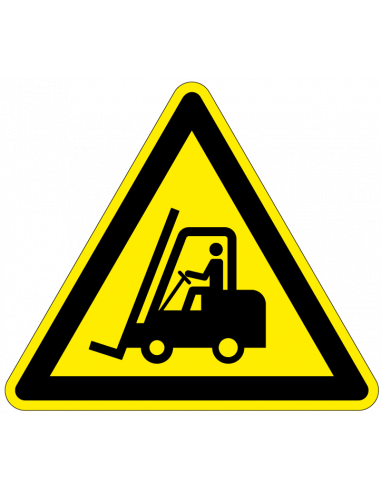 Waarschuwingsbord heftrucks, W014, geel zwart, ISO 7010, heftruck pictogram, driehoe