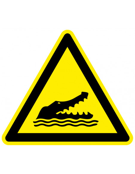 Pas op voor krokodillen sticker, W067, ISO 7010, geel zwart, alligator in het water