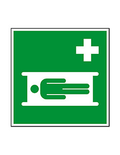 Mini brancard sticker, 54 per vel, 15 x 15, E013, ISO 7010, vierkant, groen wit, brancard pictogram