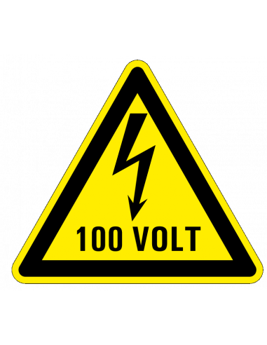 Waarschuwingsbord elektrische spanning 100 volt, kunststof, bliksemschicht