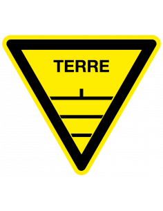 Waarschuwingssticker terre, driehoek, geel zwart, geleider