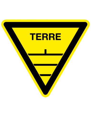 Waarschuwingssticker terre, driehoek, geel zwart, geleider