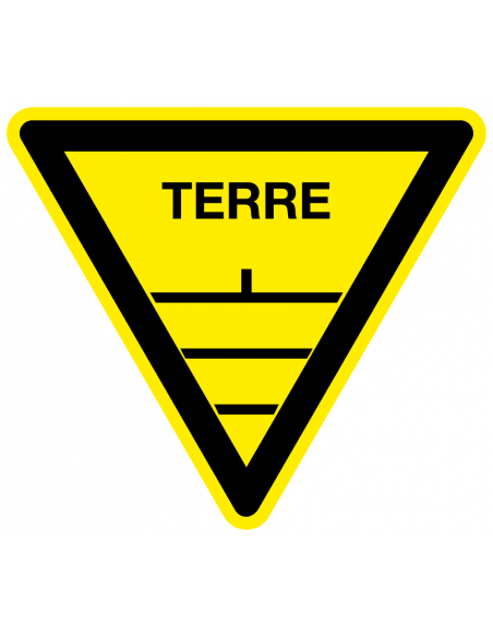 Waarschuwingssticker terre, driehoek, geel zwart, geleider