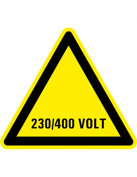 Waarschuwingssticker elektrische spanning 230/400 volt, geel zwart, driehoek