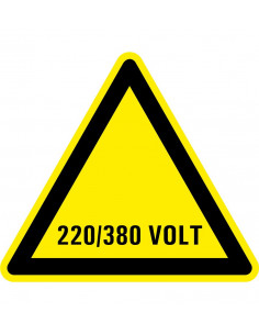 Waarschuwingssticker elektrische spanning  220/380 volt, geel zwart, driehoek
