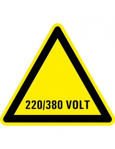 Waarschuwingssticker elektrische spanning  220/380 volt, geel zwart, driehoek