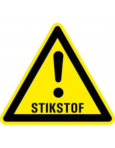 Gevaar voor stikstof bord, geel zwart, tekst stikstof met uitroepteken, driehoek