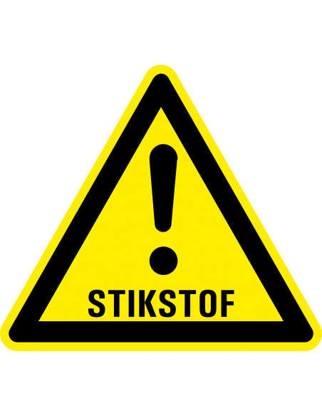 Gevaar voor stikstof bord, geel zwart, tekst stikstof met uitroepteken, driehoek