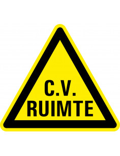Waarschuwingsbord CV ruimte, kunststof, met tekst, driehoek, geel zwart