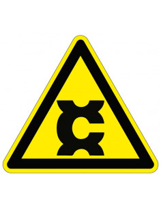 Waarschuwingsbord carcinogene stoffen, geel zwart, carcinogeen symbool, driehoek