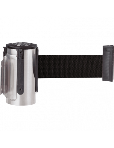 Wandcassette RVS met uittrekbaar lint, 2,3 meter, met zwart lint