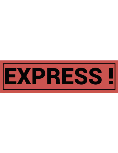 Express! sticker op rol, oranje zwart, tekst express
