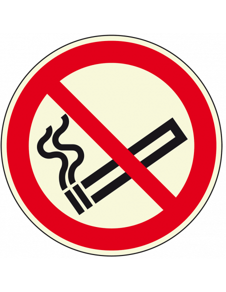 Extra lichtgevende niet roken sticker, 200 mm, P002, rood wit, sigaret pictogram, rond, ISO 7010