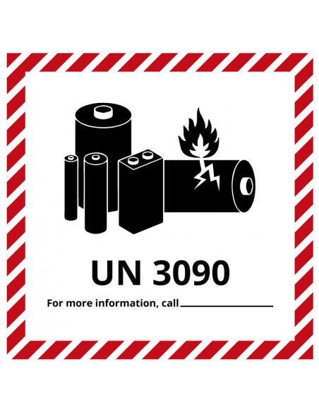 Sticker Lithium-lon UN3090 op rol, rood wit, vierkant, op rol, lithium-lon baterijen
