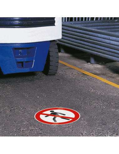 Verboden voor voetgangers vloersticker, ISO 7010, P004, pictogram voetganger, rood wit, rond