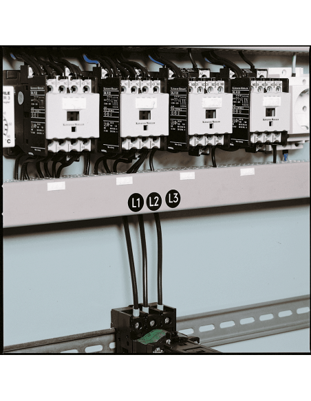 Fase L1, L2 en L3 geleider sticker, vel, zwart wit