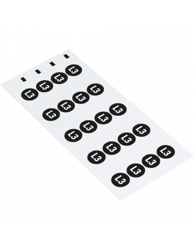 Fase L3 geleider sticker, vel, zwart wit kaart van 20 stickers