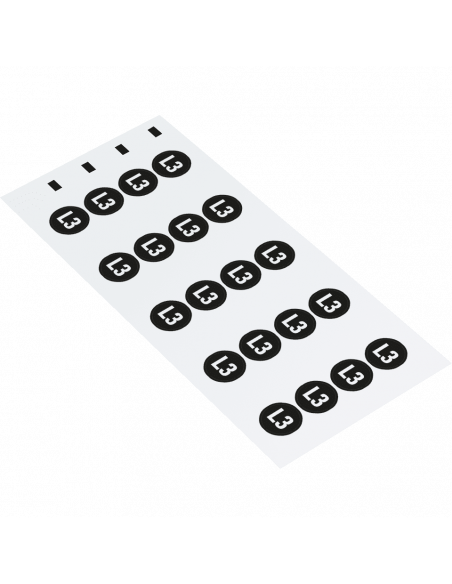 Fase L3 geleider sticker, vel, zwart wit kaart van 20 stickers