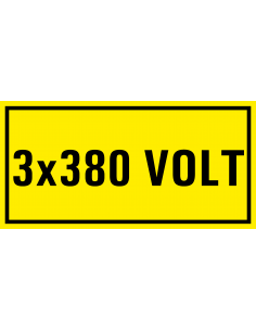 3 x 380 volt sticker, geel zwart, rechthoekig