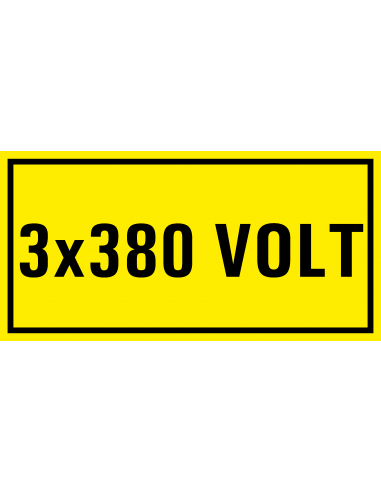 3 x 380 volt sticker, geel zwart, rechthoekig