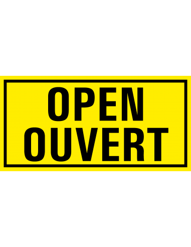 Open ouvert sticker, rechthoek, geel zwart, tekst