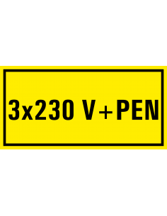 3 x 230 v+pen sticker, geel zwart, rechthoekig